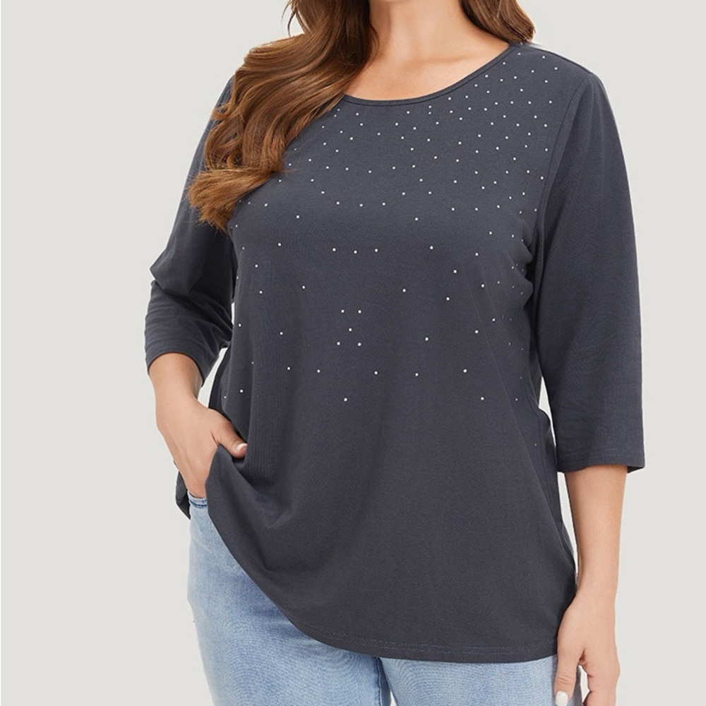 BloomChic Charcoal Rhinestone Detail Long Sleeve Tee Size Large - Picture 1 of 6